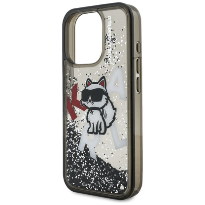 Capa MagSafe para Apple iPhone 16 Pro Max, Karl Lagerfeld, Liquid Glitter Choupette Logo, Preta