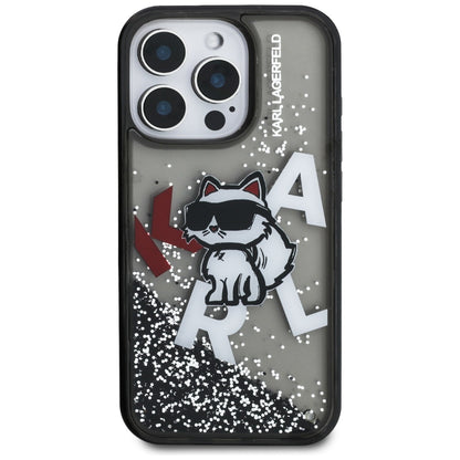 Capa MagSafe para Apple iPhone 16 Pro Max, Karl Lagerfeld, Liquid Glitter Choupette Logo, Preta