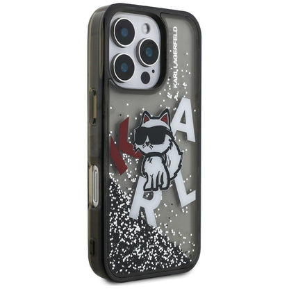 Capa MagSafe para Apple iPhone 16 Pro Max, Karl Lagerfeld, Liquid Glitter Choupette Logo, Preta