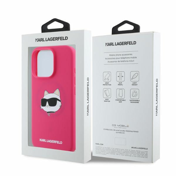 Capa MagSafe para Apple iPhone 16 Pro Max, Karl Lagerfeld, Silicone Choupette's Head, Fúcsia