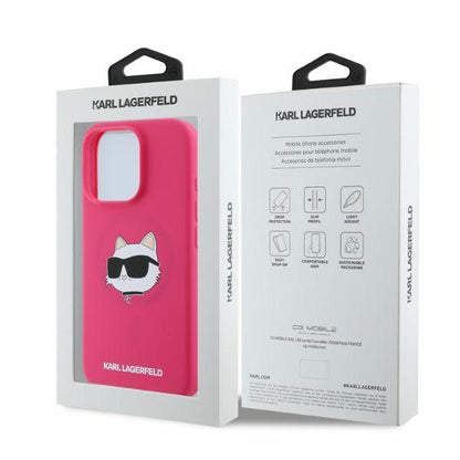 Capa MagSafe para Apple iPhone 16 Pro Max, Karl Lagerfeld, Silicone Choupette's Head, Fúcsia
