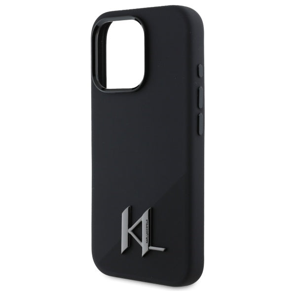 MagSafe Case for Apple iPhone 16 Pro Max, Karl Lagerfeld, Silicone Shadow Metal Initial, Black
