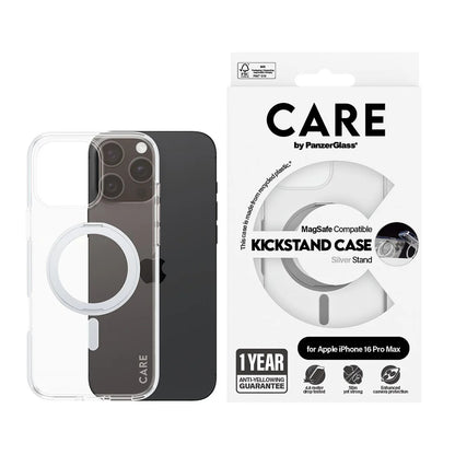 Capa MagSafe para Apple iPhone 16 Pro Max, PanzerGlass, com Suporte Kickstand, Transparente Prateada
