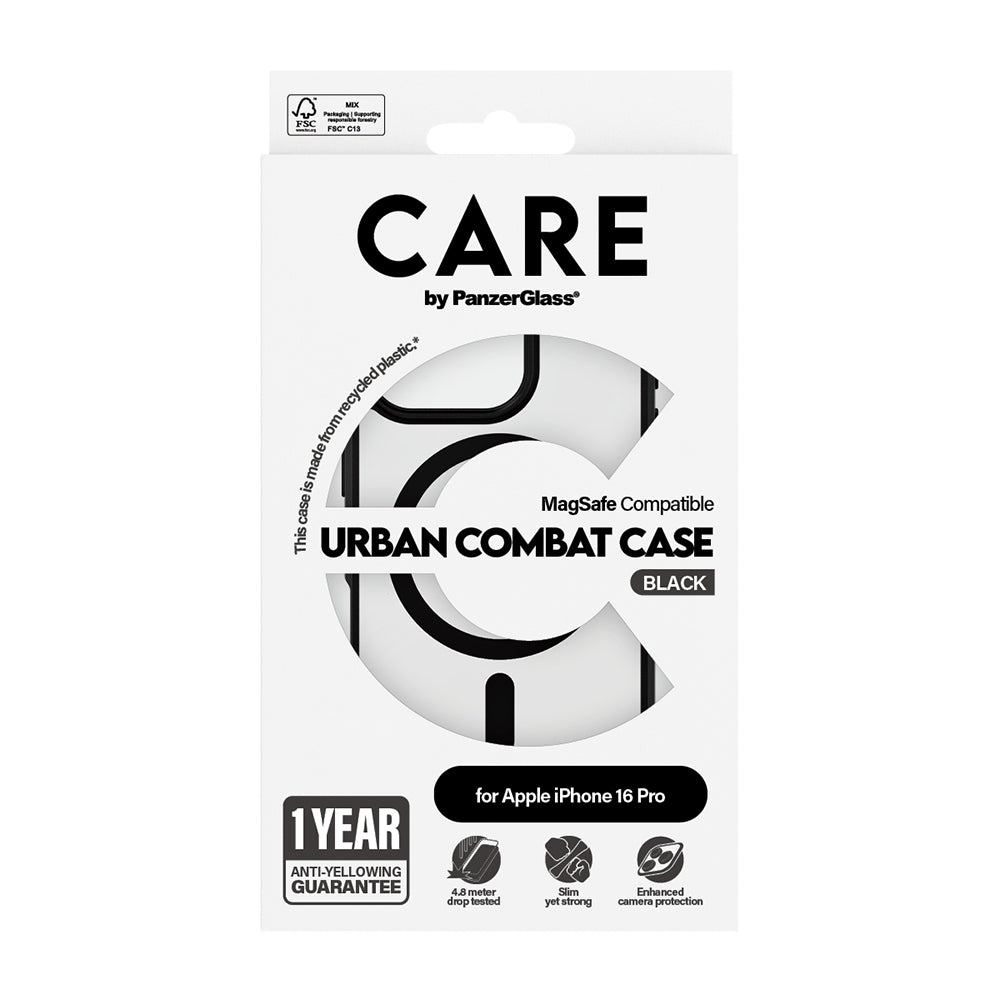 Capa MagSafe para Apple iPhone 16 Pro Max, PanzerGlass, Care Urban Combat, Preta Transparente