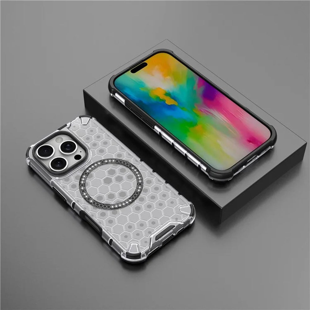 Capa MagSafe para Apple iPhone 16 Pro Max, Techsuit, HoneyComb Shield, Branca