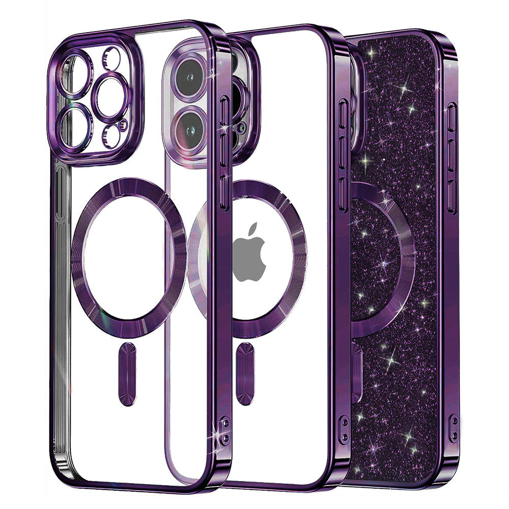Capa MagSafe para Apple iPhone 16 Pro Max, Techsuit, Luxury Glitter, Roxo Escuro