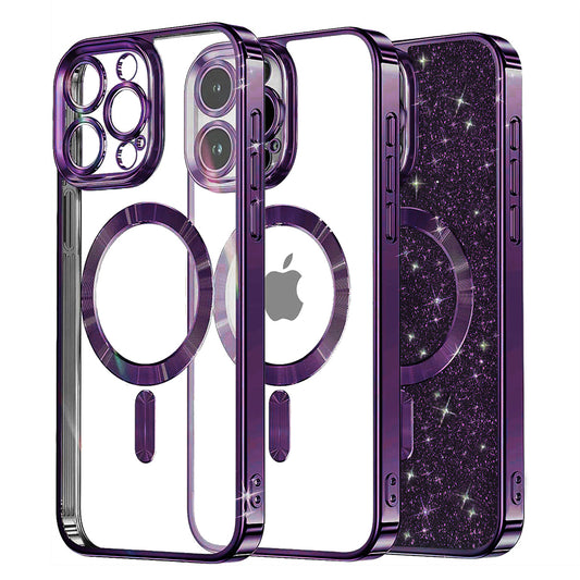Capa MagSafe para Apple iPhone 16 Pro Max, Techsuit, Luxury Glitter, Roxo Escuro