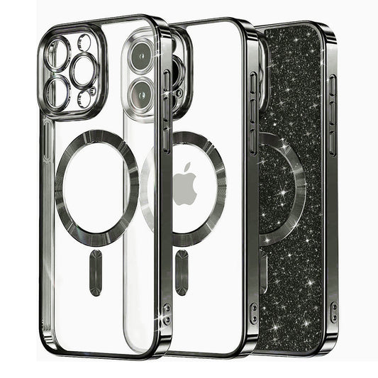 Capa MagSafe para Apple iPhone 16 Pro Max, Techsuit, Luxury Glitter, Preta