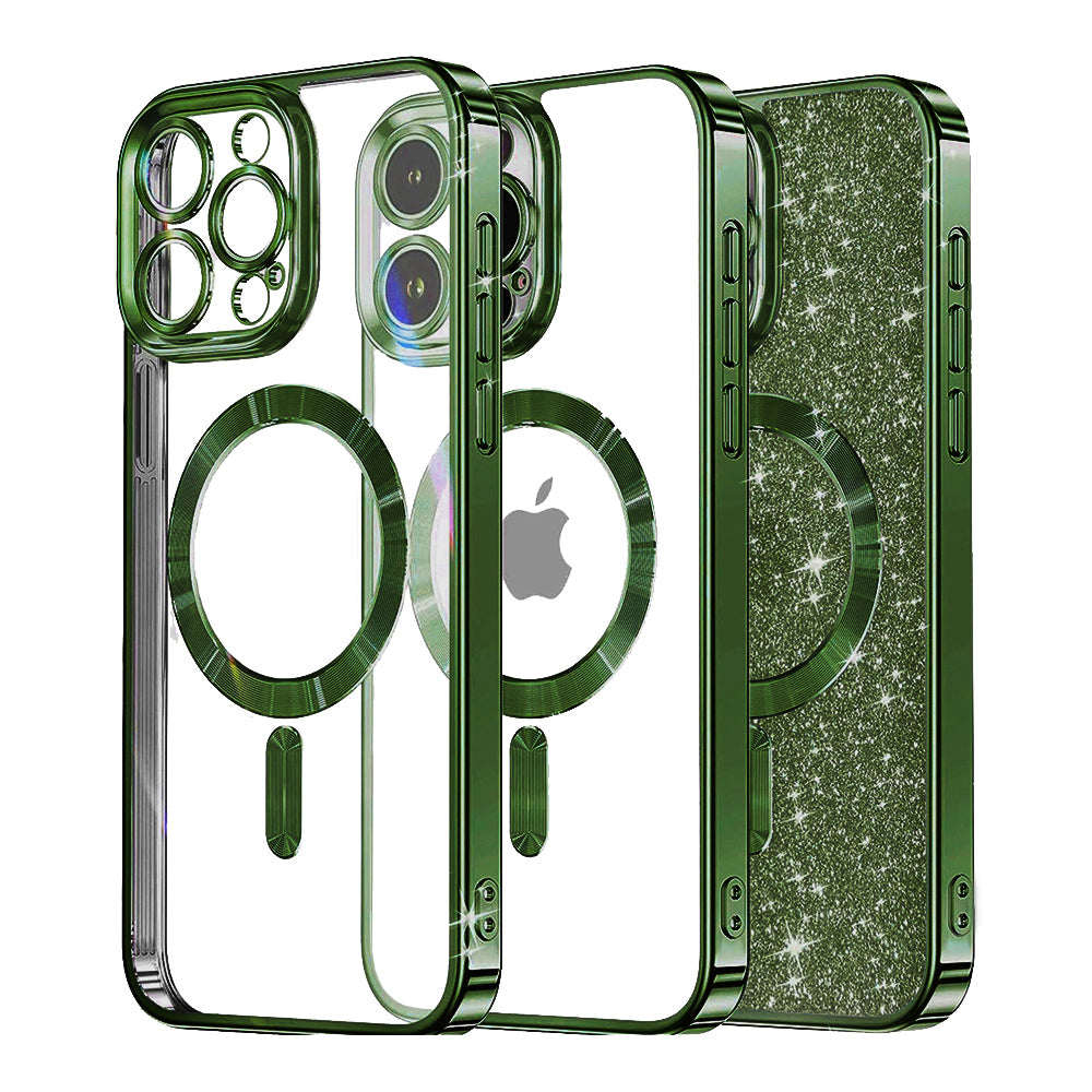 Capa MagSafe para Apple iPhone 16 Pro Max, Techsuit, Luxury Glitter, Verde Escuro