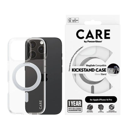 Capa MagSafe para Apple iPhone 16 Pro, PanzerGlass, com Suporte Kickstand, Transparente Prateada