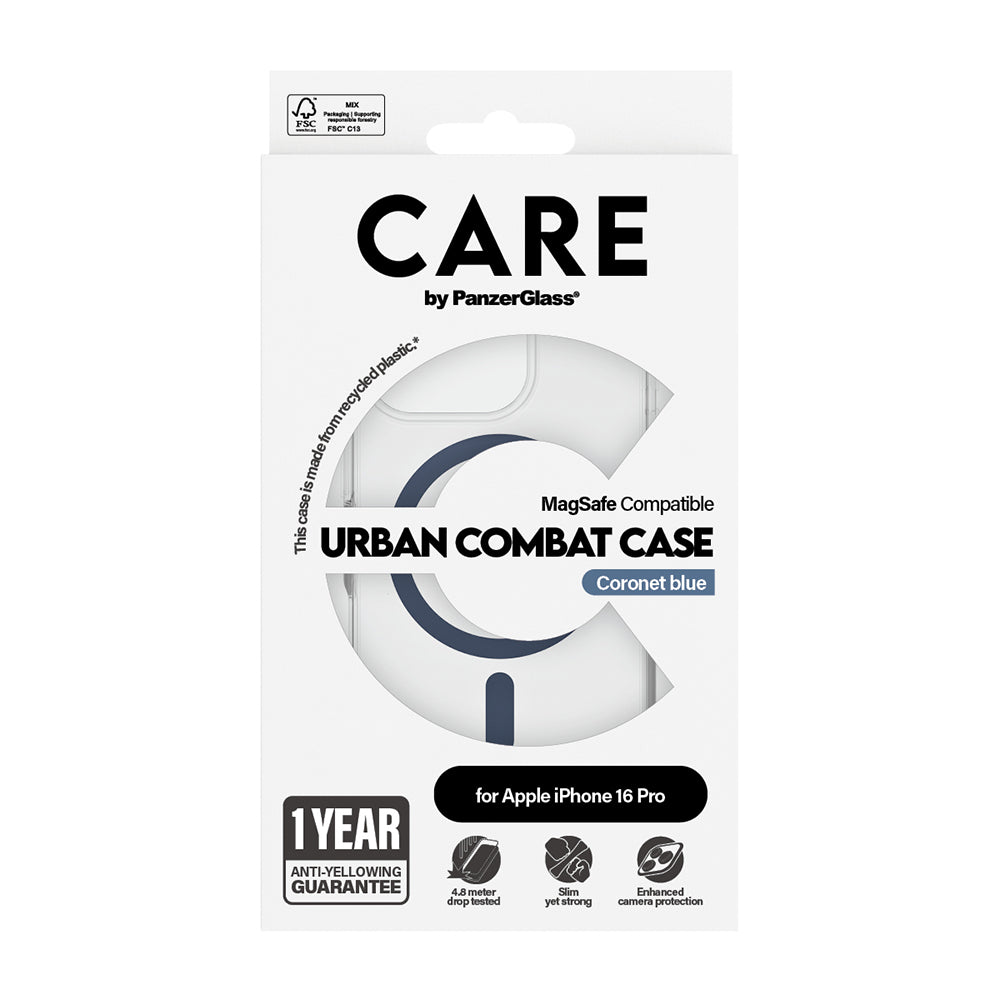 Capa MagSafe para Apple iPhone 16 Pro, PanzerGlass, Care Urban Combat, Transparente Azul
