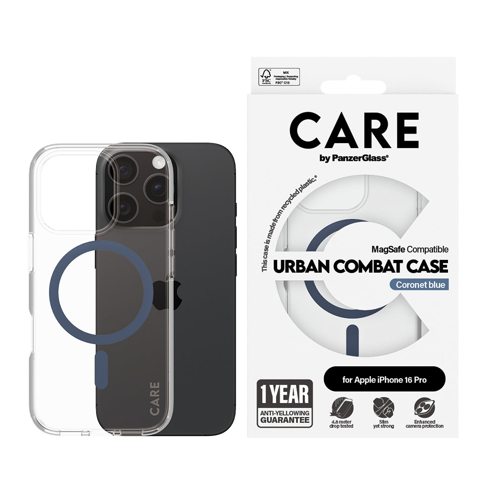 Capa MagSafe para Apple iPhone 16 Pro, PanzerGlass, Care Urban Combat, Transparente Azul