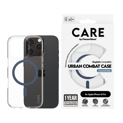 Capa MagSafe para Apple iPhone 16 Pro, PanzerGlass, Care Urban Combat, Transparente Azul