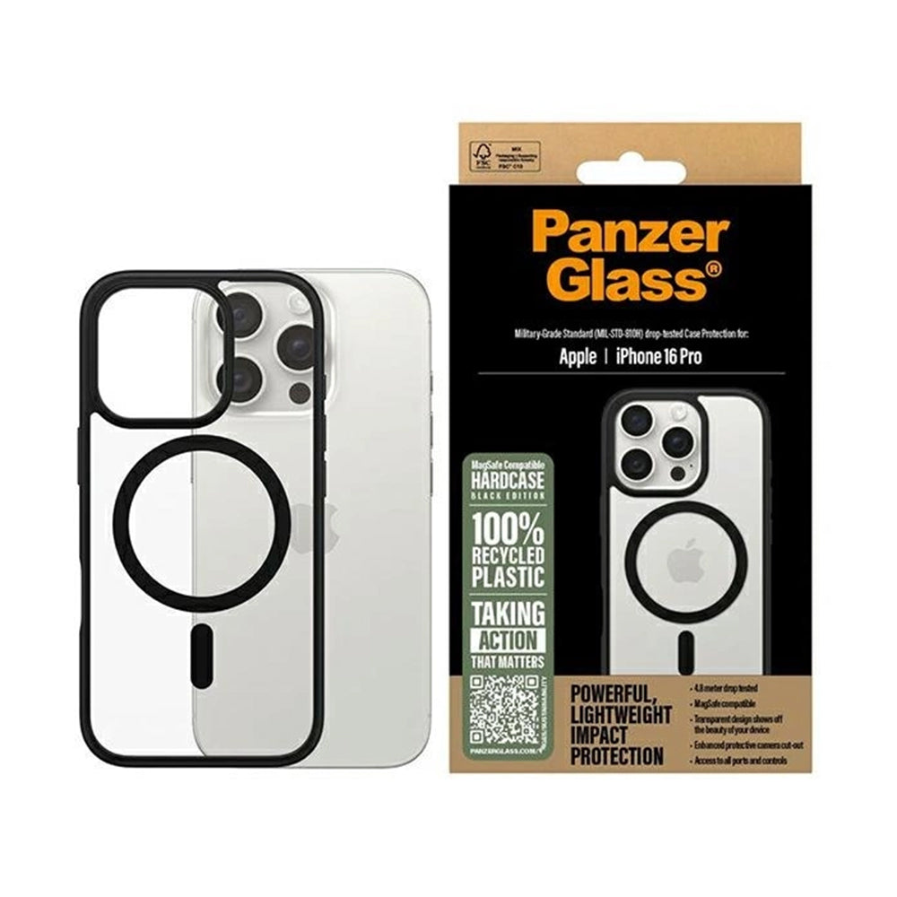 Capa MagSafe para Apple iPhone 16 Pro, PanzerGlass, Frame, Transparente Negra