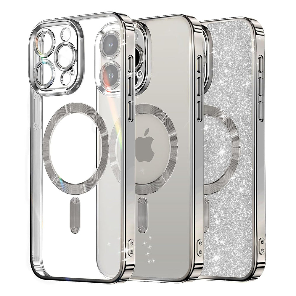 Capa MagSafe para Apple iPhone 16 Pro, Techsuit, Luxury Glitter, Prateada