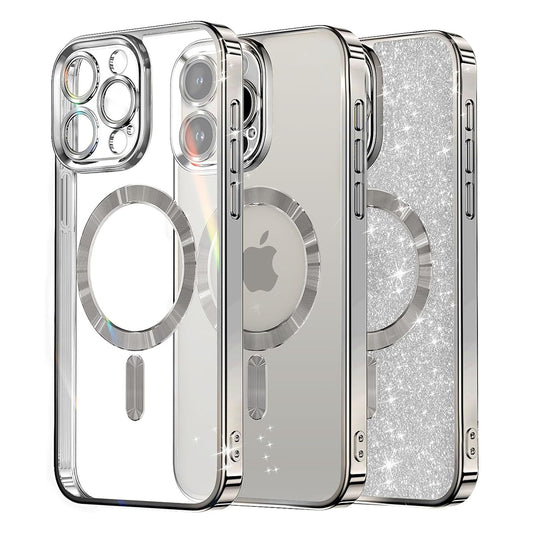 Capa MagSafe para Apple iPhone 16 Pro, Techsuit, Luxury Glitter, Prateada