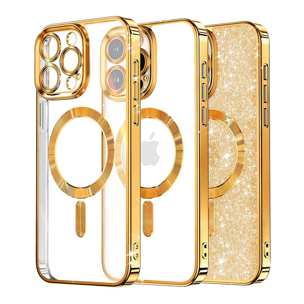 Capa MagSafe para Apple iPhone 16 Pro, Techsuit, Luxury Glitter, Dourada