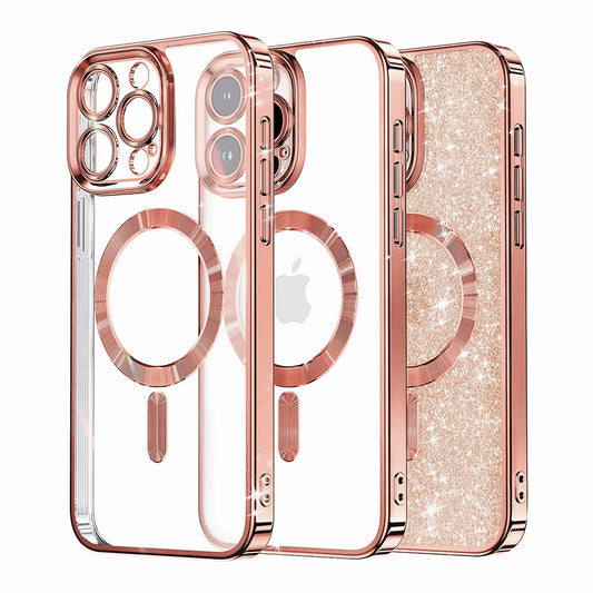Capa MagSafe para Apple iPhone 16 Pro, Techsuit, Luxury Glitter, Rosa Dourado