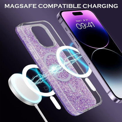 MagSafe Case for Apple iPhone 16 Pro, Techsuit, Sparkly Glitter, Magenta