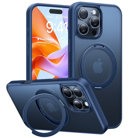 Capa MagSafe para Apple iPhone 16 Pro, Torras, Ostand Pro, Azul-marinho