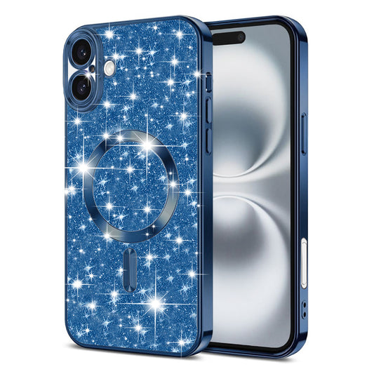 Capa MagSafe para Apple iPhone 16, Techsuit, Luxury Glitter, Azul Escuro