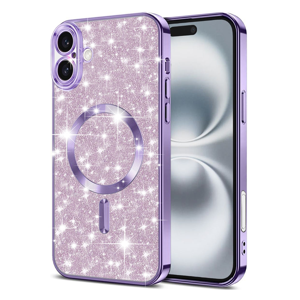 Capa MagSafe para Apple iPhone 16, Techsuit, Luxury Glitter, Roxo Claro