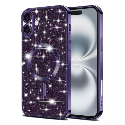 Capa MagSafe para Apple iPhone 16, Techsuit, Luxury Glitter, Roxo Escuro