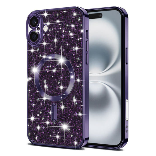Capa MagSafe para Apple iPhone 16, Techsuit, Luxury Glitter, Roxo Escuro