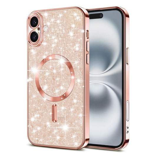 Capa MagSafe para Apple iPhone 16, Techsuit, Luxury Glitter, Rosa Dourado