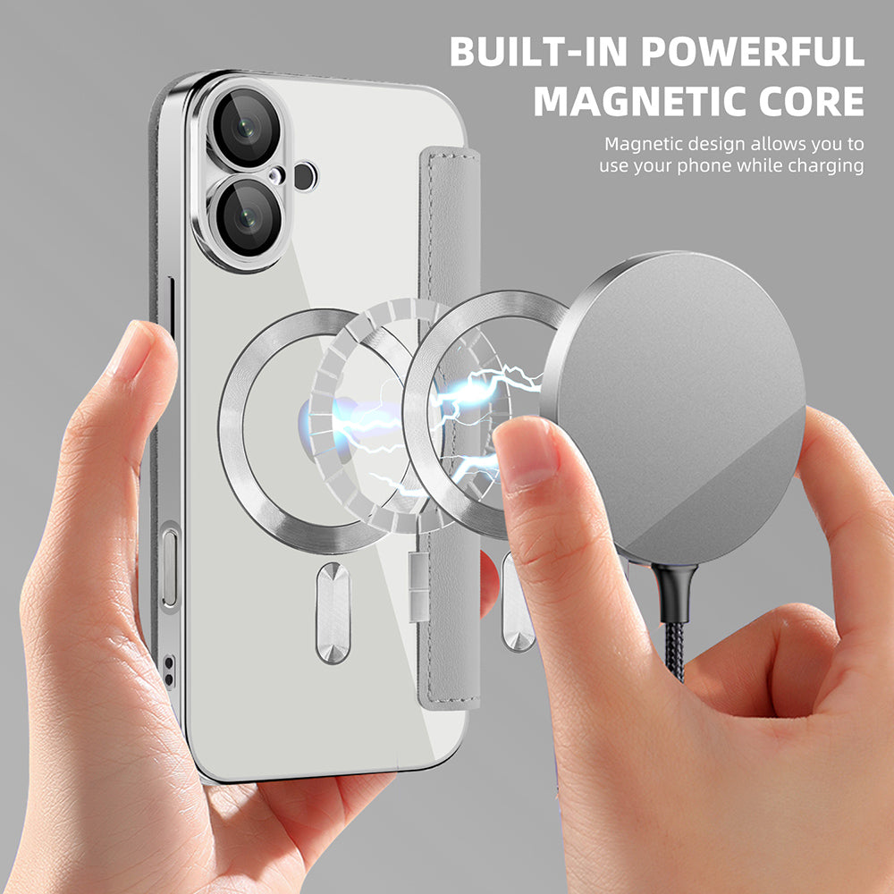 Capa MagSafe para Apple iPhone 16, Techsuit, SmartMag Book, Cinzento