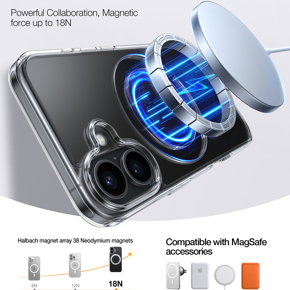 Capa MagSafe para Apple iPhone 16, Torras, Ostand Pro, Transparente