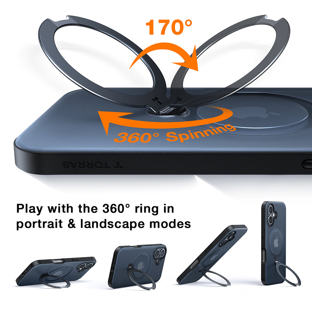 Capa MagSafe para Apple iPhone 16, Torras, Ostand Spin, Transparente