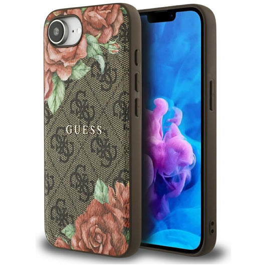 Capa MagSafe para Apple iPhone 16e, Guess, Estampa de Flores 4G, Marrom