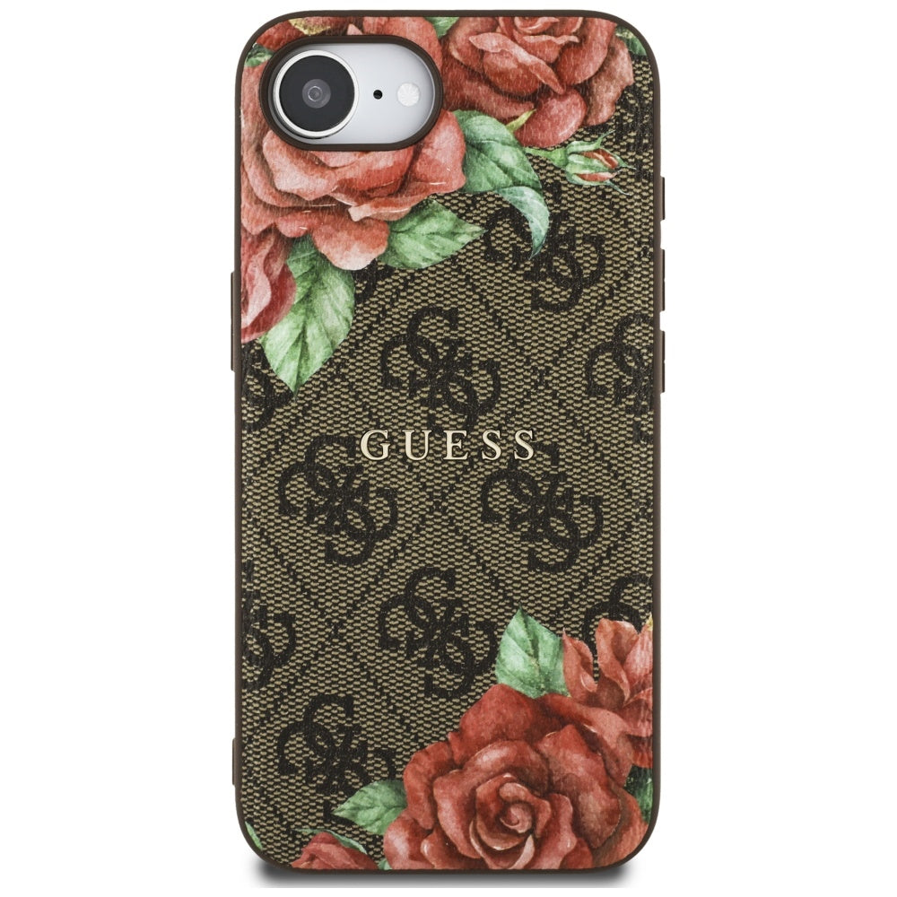 Capa MagSafe para Apple iPhone 16e, Guess, Estampa de Flores 4G, Marrom