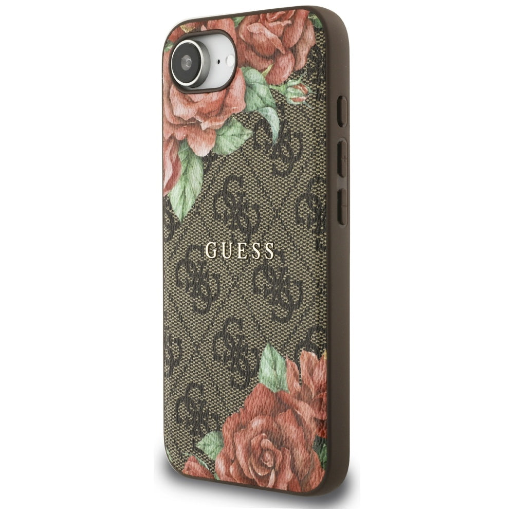 Capa MagSafe para Apple iPhone 16e, Guess, Estampa de Flores 4G, Marrom