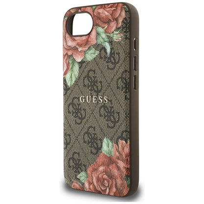 Capa MagSafe para Apple iPhone 16e, Guess, Estampa de Flores 4G, Marrom