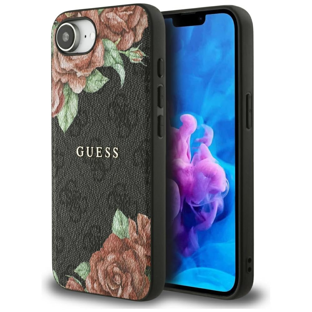 Capa MagSafe para Apple iPhone 16e, Guess, Estampa de Flores 4G, Preta