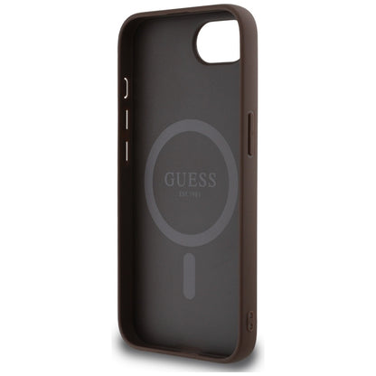 Capa MagSafe para Apple iPhone 16e, Guess, Logo Triângulo Anel 4G, Marrom