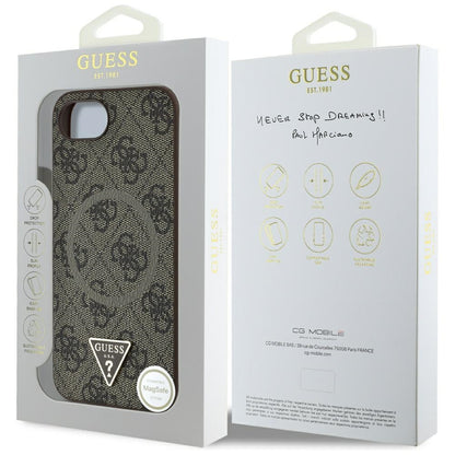 Capa MagSafe para Apple iPhone 16e, Guess, Logo Triângulo Anel 4G, Marrom