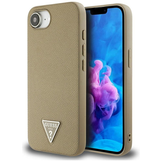 Capa MagSafe para Apple iPhone 16e, Guess, Logotipo Triangular Granulado, Castanho