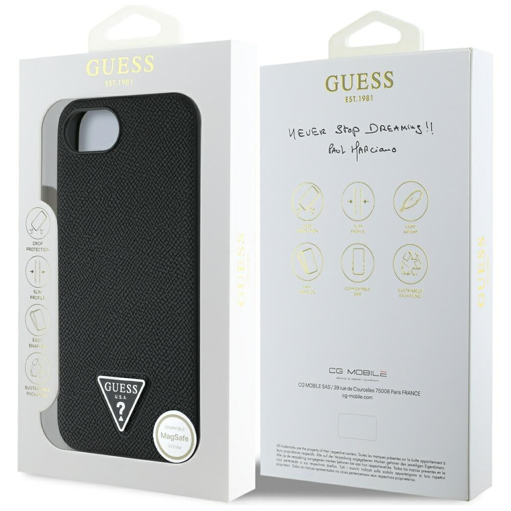 Capa MagSafe para Apple iPhone 16e, Guess, Grained Triangle Logo, Preta