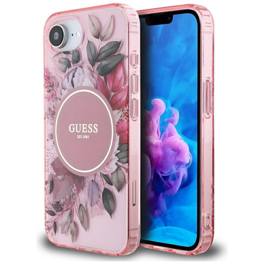 Capa MagSafe para Apple iPhone 16e, Guess, IML Flowers, Rosa