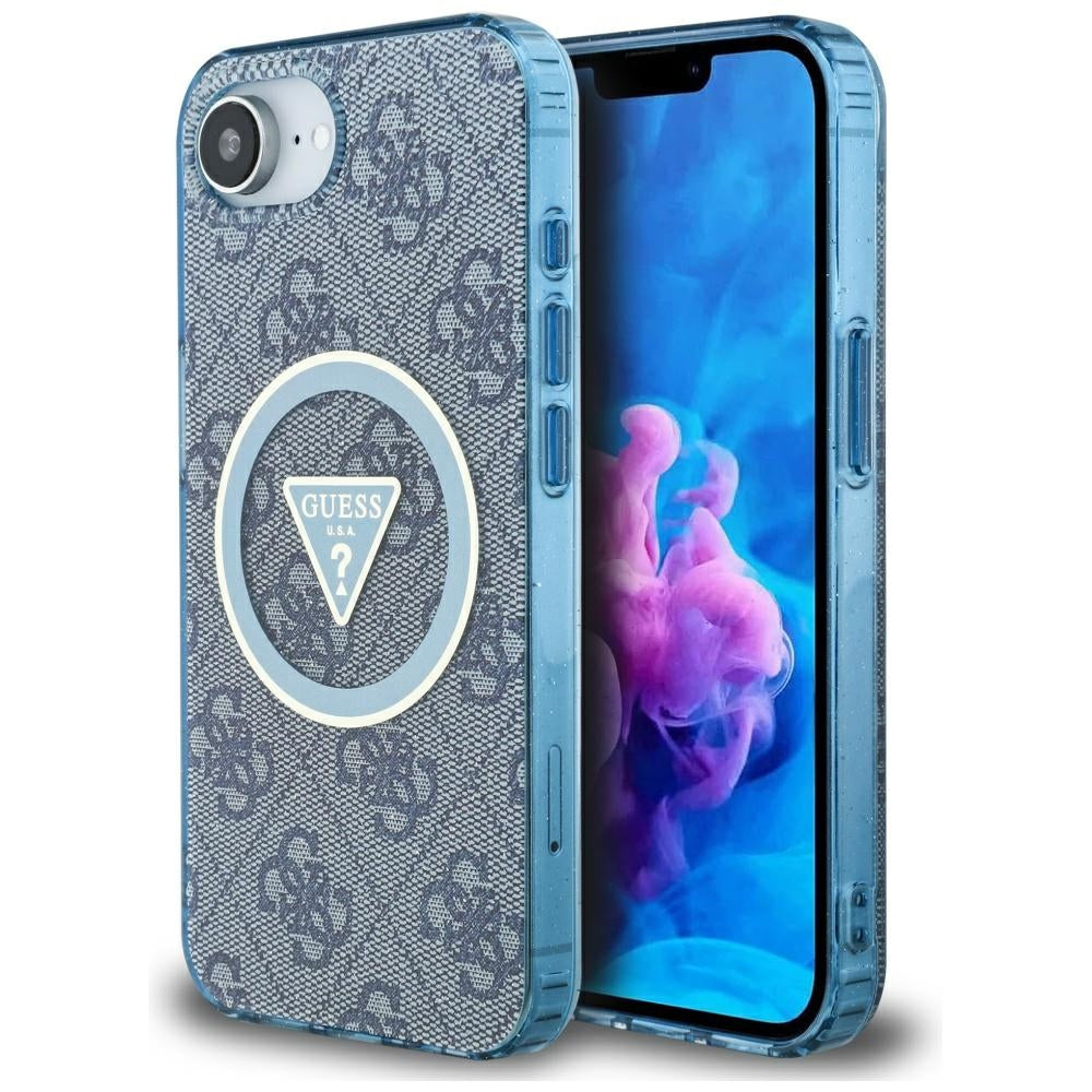 Capa MagSafe para Apple iPhone 16e, Guess, IML Glitter 4G Circle Triangle, Azul