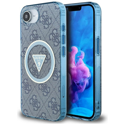 Capa MagSafe para Apple iPhone 16e, Guess, IML Glitter 4G Circle Triangle, Azul