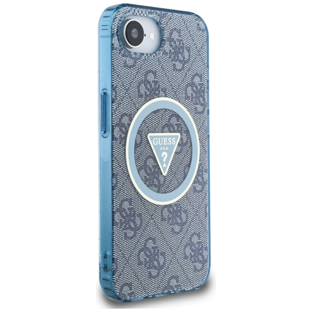 Capa MagSafe para Apple iPhone 16e, Guess, IML Glitter 4G Circle Triangle, Azul