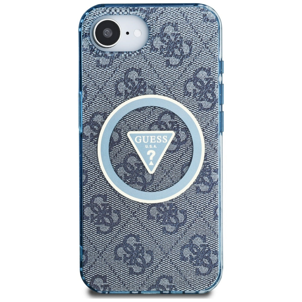 Capa MagSafe para Apple iPhone 16e, Guess, IML Glitter 4G Circle Triangle, Azul