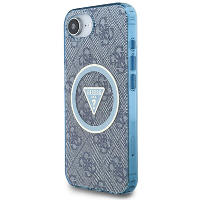 Capa MagSafe para Apple iPhone 16e, Guess, IML Glitter 4G Circle Triangle, Azul
