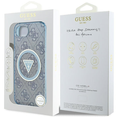 Capa MagSafe para Apple iPhone 16e, Guess, IML Glitter 4G Circle Triangle, Azul