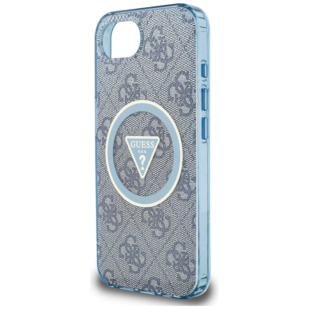 Capa MagSafe para Apple iPhone 16e, Guess, IML Glitter 4G Circle Triangle, Azul