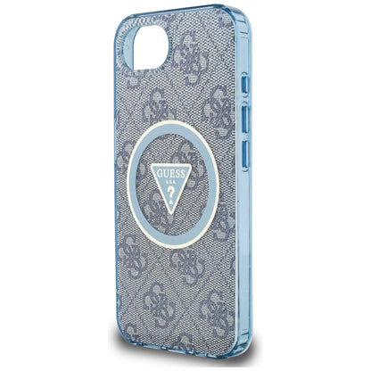 Capa MagSafe para Apple iPhone 16e, Guess, IML Glitter 4G Circle Triangle, Azul